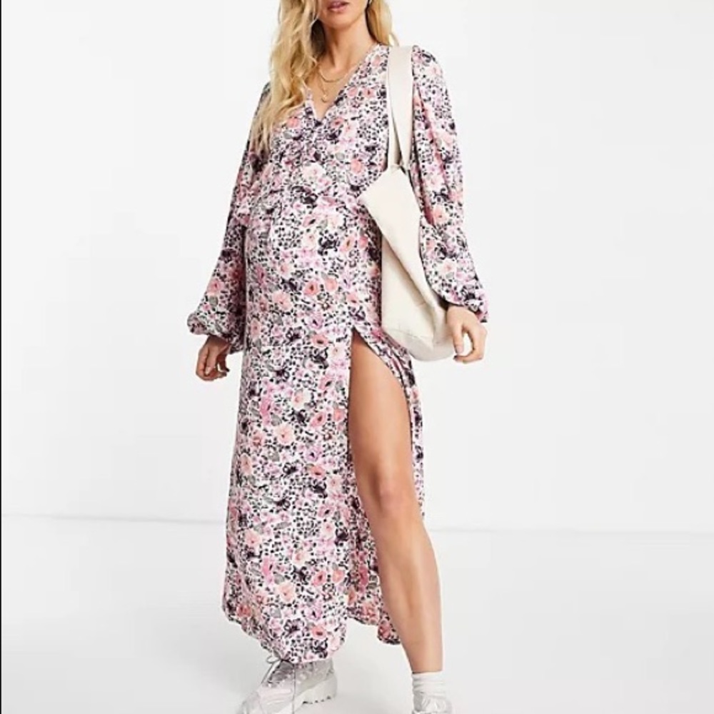 NWT Missguided maternity ruffle smock midi dress